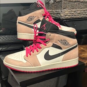Nike Air Jordan 1 Mid Crimson Tint Pink Black 852542-801 Mens 12
